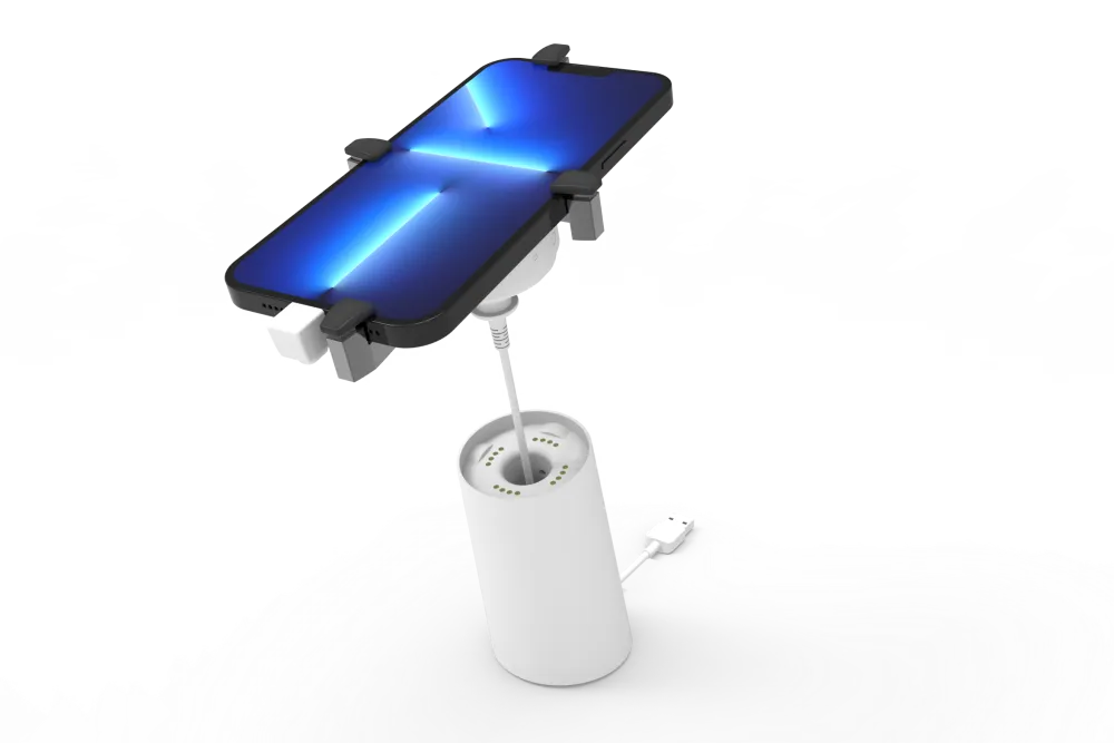 T20 retractable anti-theft display stand - high security phone holder with alarm and charging for retail stores